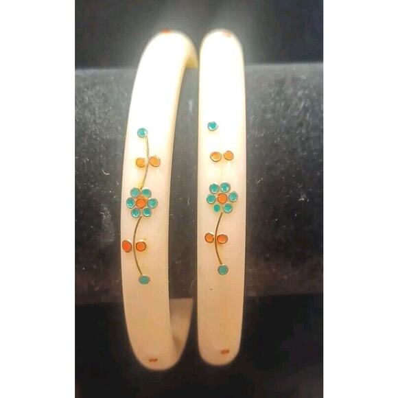 Celluloid Dangle Bracelet Bangle Flowers Colorful Handmade Design Lot Of 2 - Picture 4 of 7